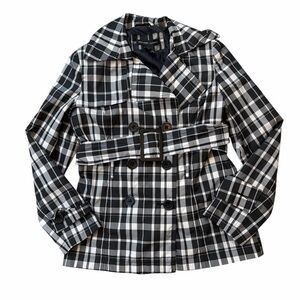 New York & Company Black and White Plaid Short Trench Coat